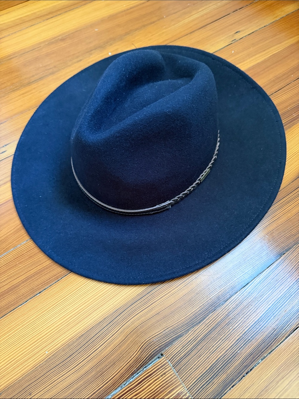 Barbour Navy Wide Brim Wool Rancher Hat with Braided Band